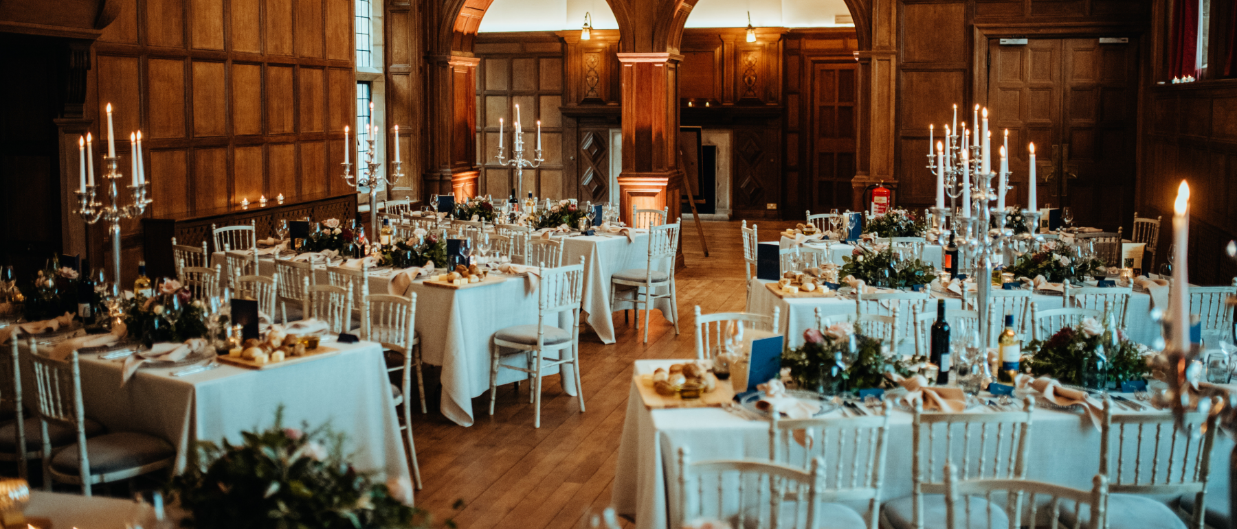 Wedding tables arranged in a chevron shape