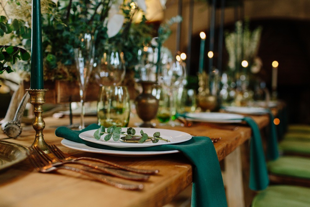 Winter wedding table linen, Ravenswood