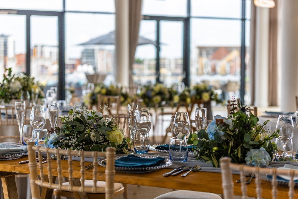 Favourite wedding trends of 2019, low centrepieces, at the Southampton Harbour Hotel