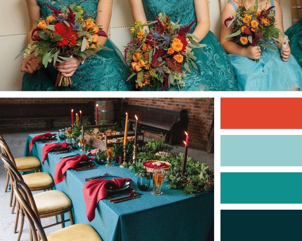 The hottest colour trends for weddings in 2020, teal & orange