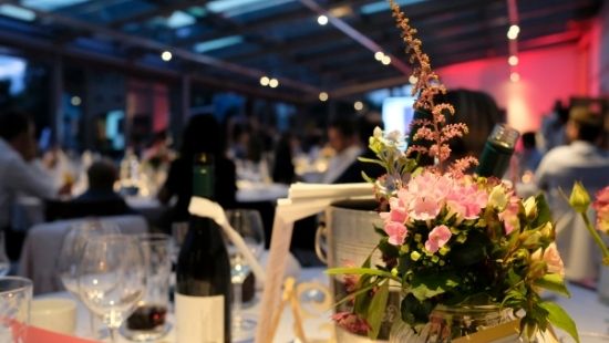 School proms example table set up wth flower arrangement
