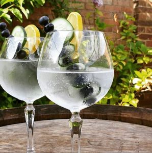 Gin glasses in the garden