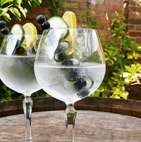 Gin glasses in the garden