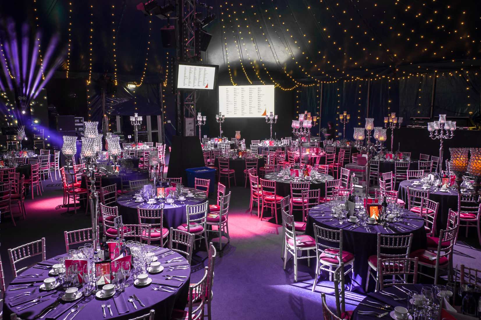 Glamorous black and silver room set up for company rewards and recogniton events