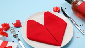 Red heart themed Valentine's Day tablescape